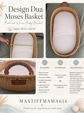 Natural Woven Moses Basket with White Insert